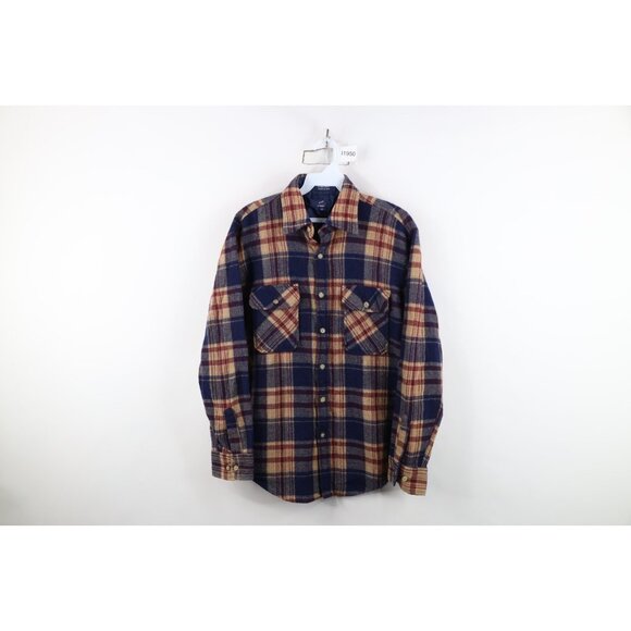 Vtg 70s 80s Streetwear Mens Medium Wool Blend Knit Collared Button Shirt Plaid - Picture 1 of 11
